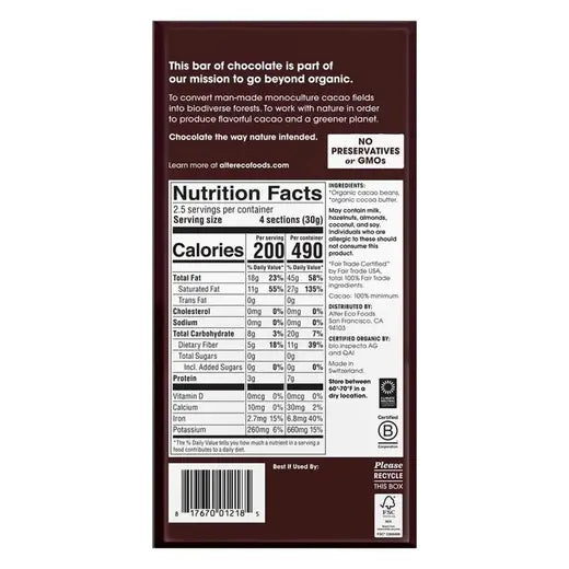 Alter Eco Organic Total Blackout Dark Chocolate Bar – 2.82 oz (90% Cocoa)