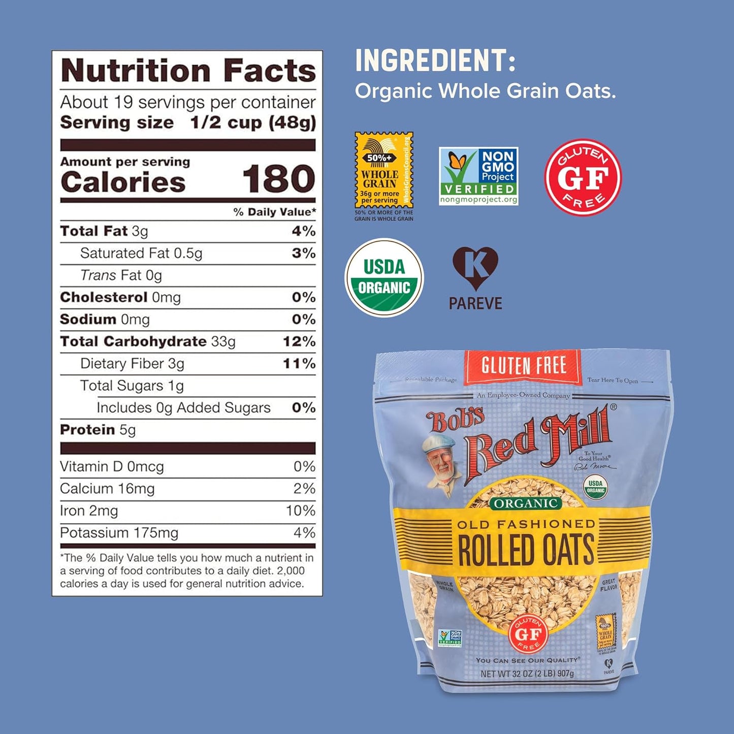 Bob’s Red Mill Organic Old Fashioned Rolled Oats – 32 oz