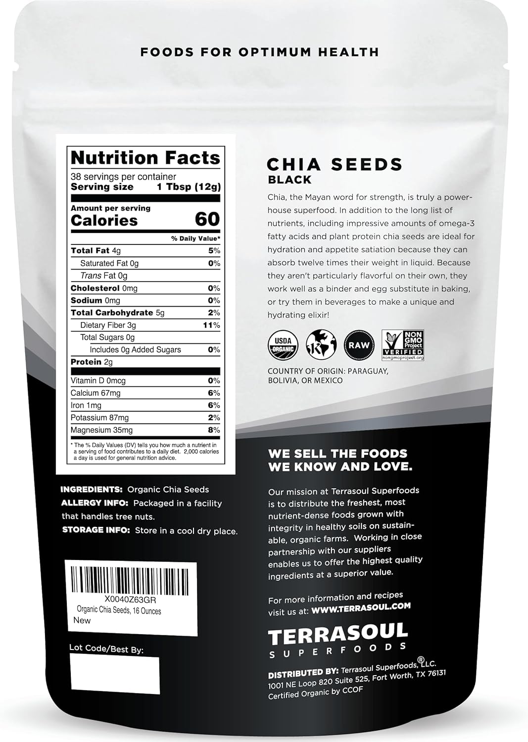 Terrasoul Superfoods Organic Black Chia Seeds – 16 oz