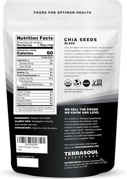 Terrasoul Superfoods Organic Black Chia Seeds – 16 oz